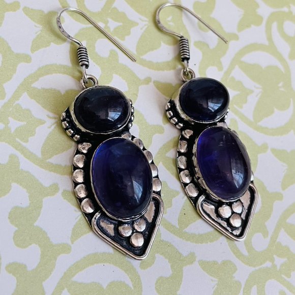 Amethyst Gemstone 925 Sterling Silver Plated Long Drop Dangle Earrings 2 ¼” NEW - Picture 4 of 8